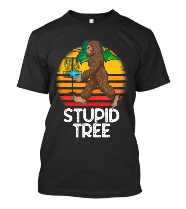 Bigfoot Disc Golf Stupid Tree Retro Sunset T-Shirt
