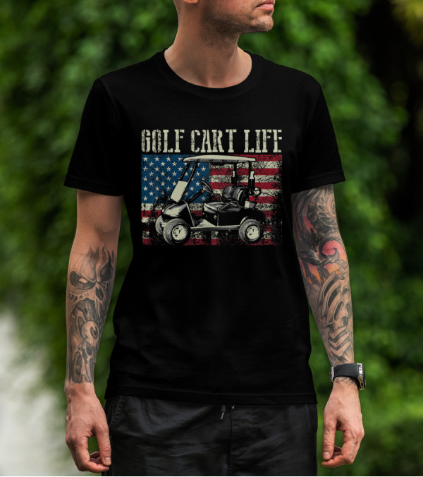 Golf Cart Life Vintage US Flag Funny Golfing T-Shirt