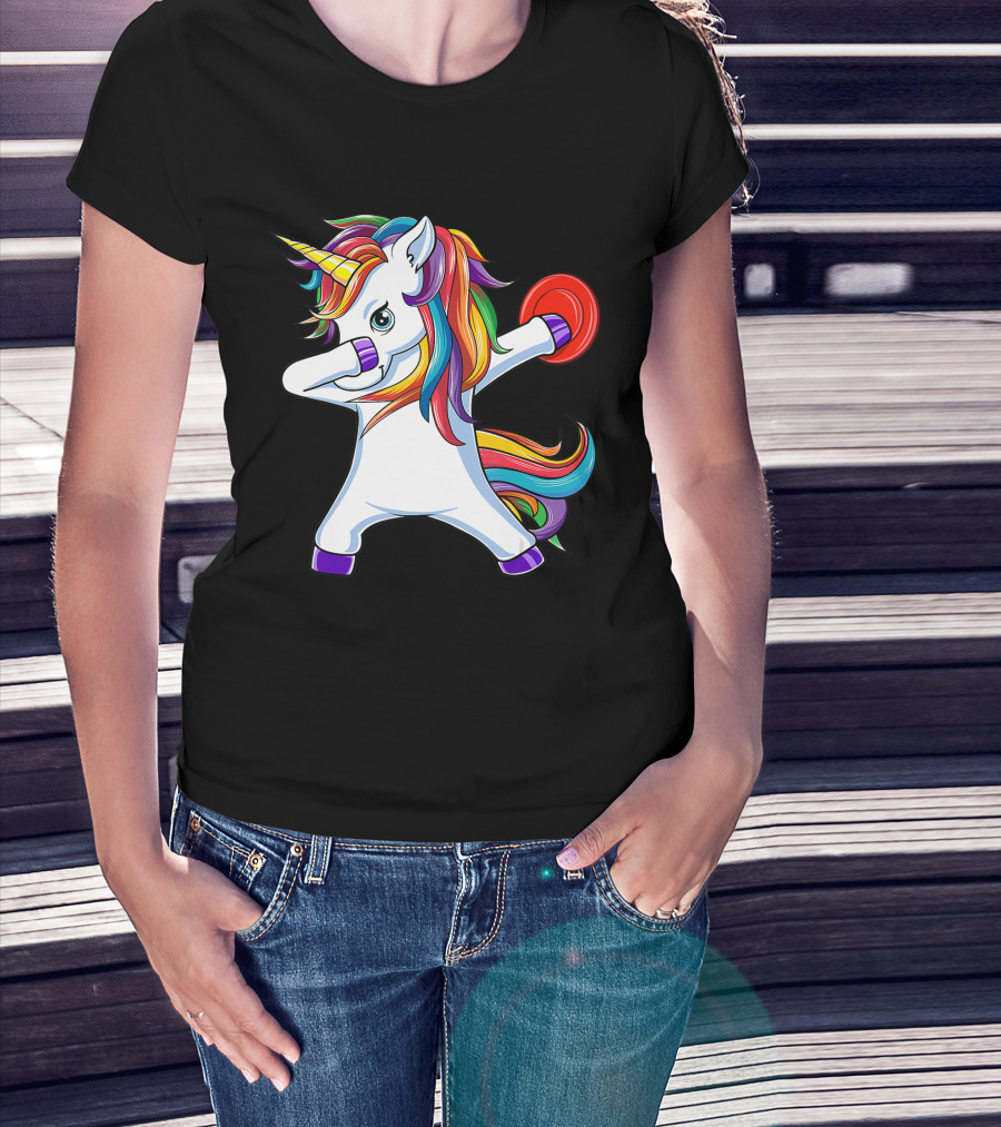 Unicorn Dabbing With Rainbow Mane Playing Disc Golf T-Shirt