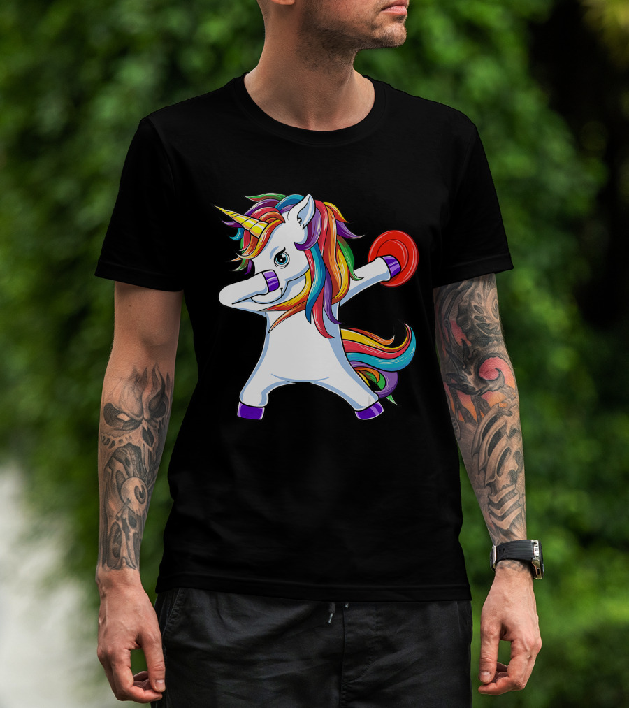 Unicorn Dabbing With Rainbow Mane Playing Disc Golf T-Shirt