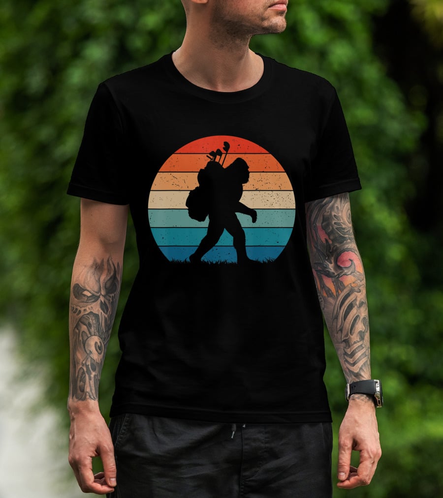 Bigfoot Sasquatch Playing Golf Retro Vintage T-Shirt