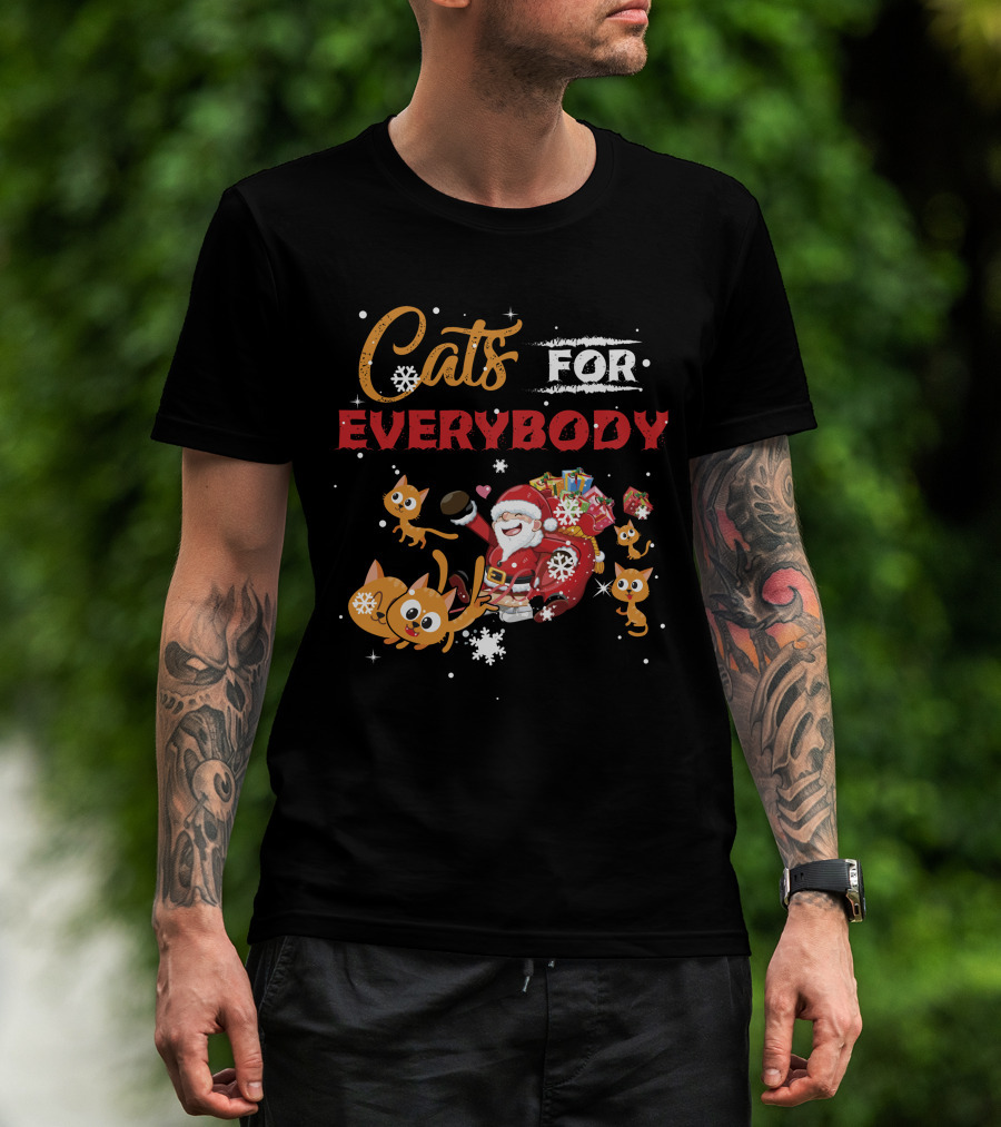 Cats For Everybody Christmas Santa With Cute Cat Lover T-Shirt