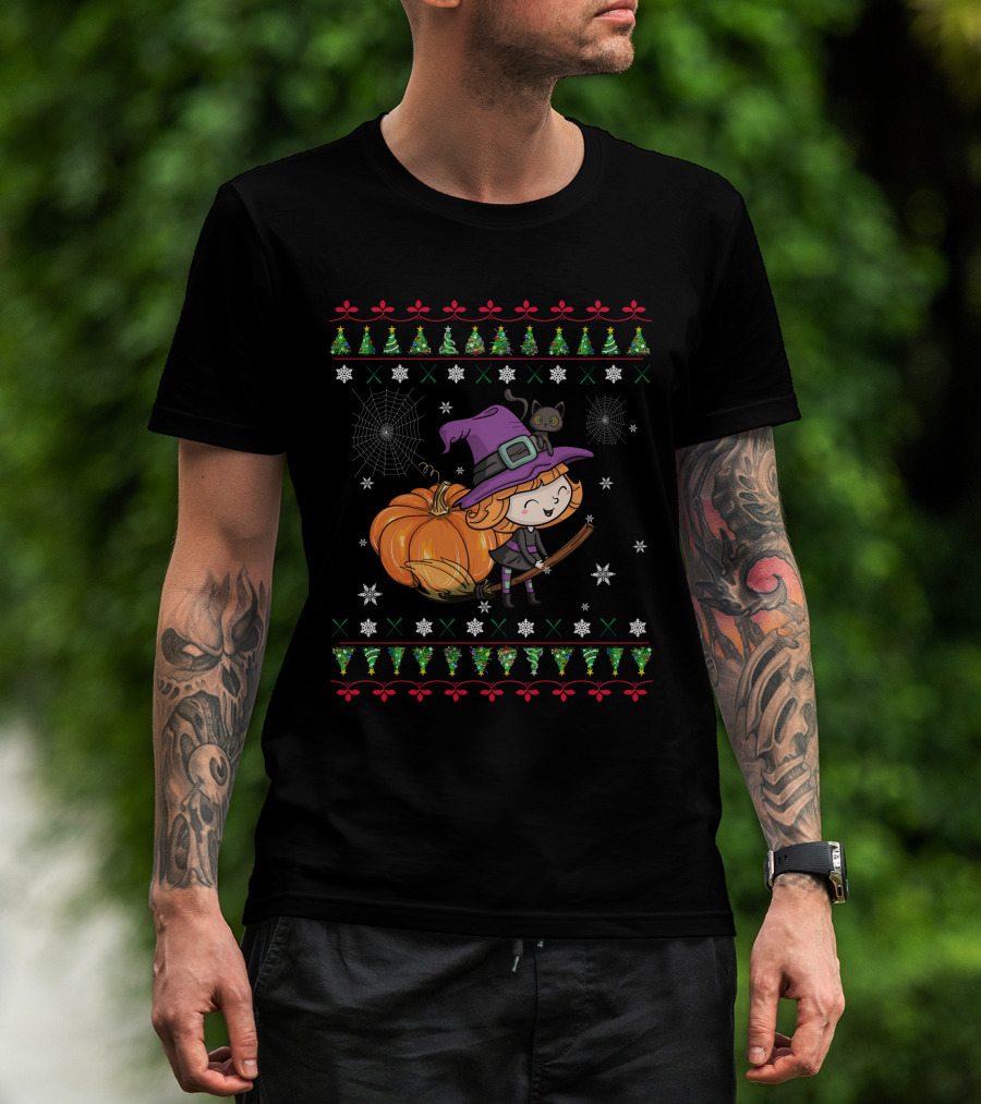 Cute Witch And Pumpkin Halloween Ugly T-Shirt