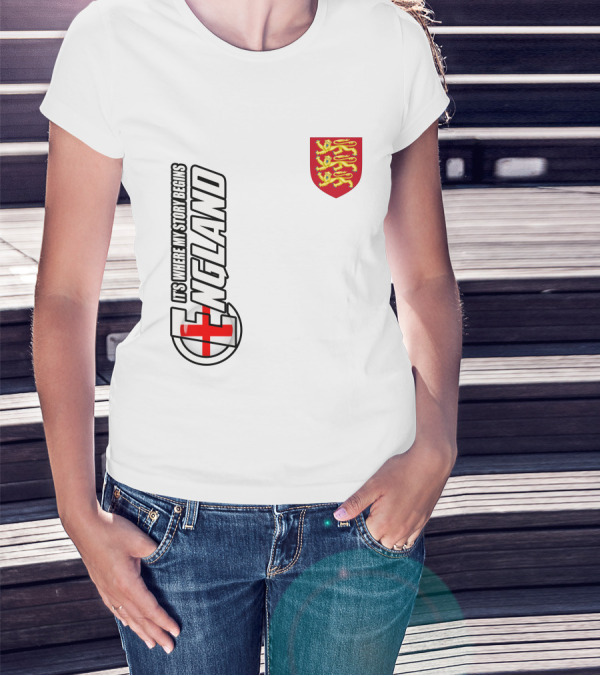 England It's Where My Story Begins Three Lions Crest T-Shirt