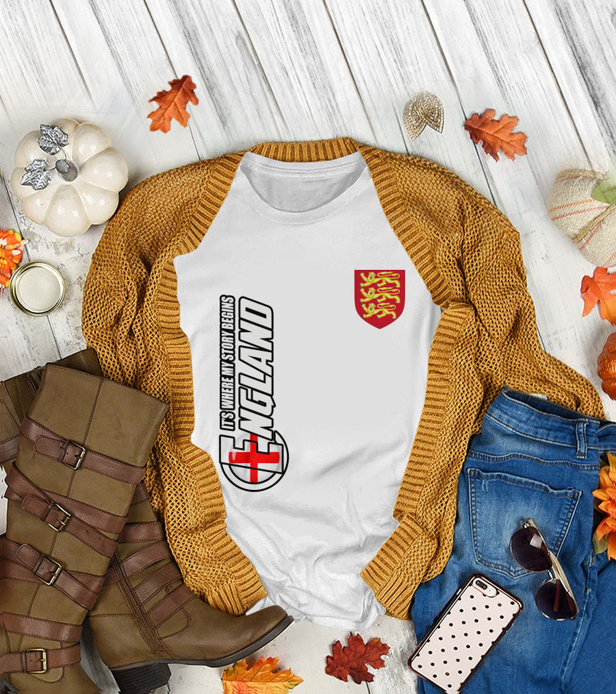 England It's Where My Story Begins Three Lions Crest T-Shirt