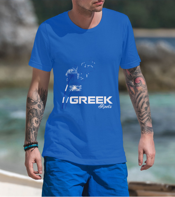 GREEK ROOTS Dandelion Blossom Blue Background T-Shirt