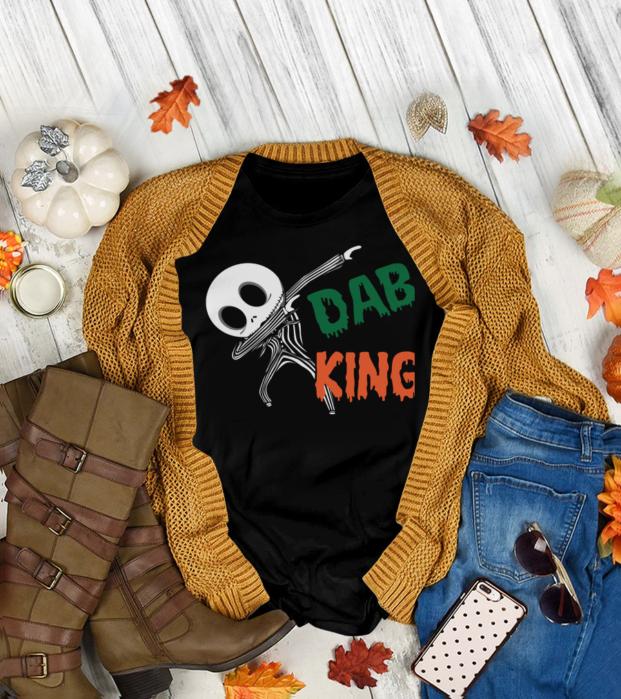 Dab King Skeleton Character in Striped Suit T-Shirt