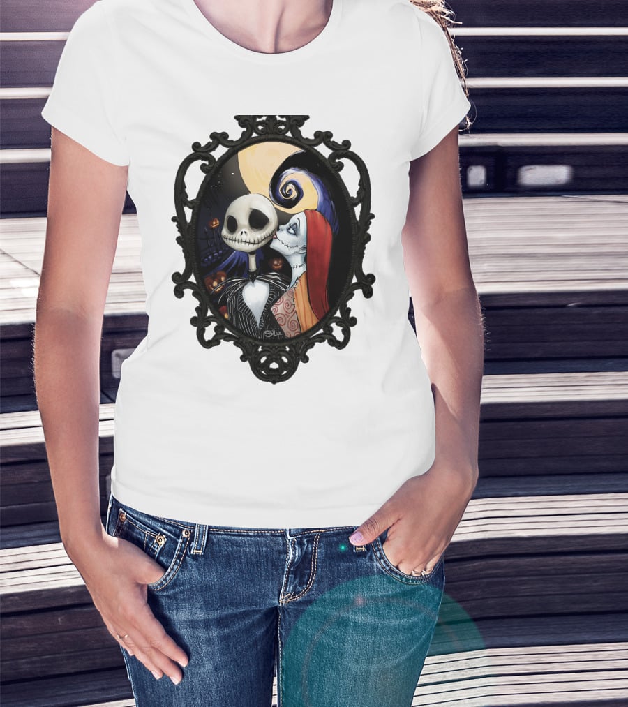 Jack And Sally Nightmare Before Christmas Moonlit Embrace T-Shirt