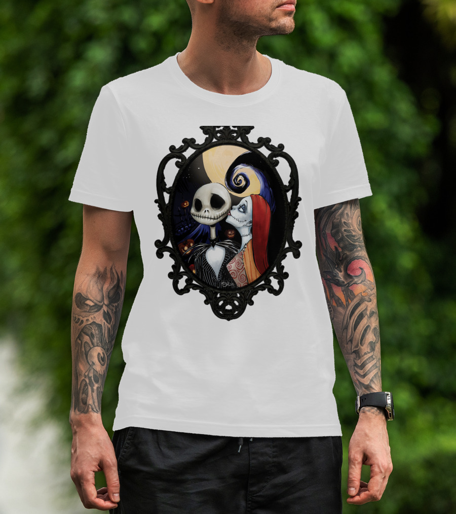 Jack And Sally Nightmare Before Christmas Moonlit Embrace T-Shirt