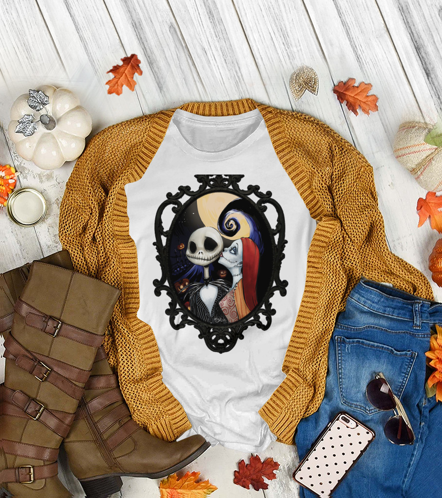 Jack and Sally Nightmare Before Christmas Moonlit Embrace T-Shirt