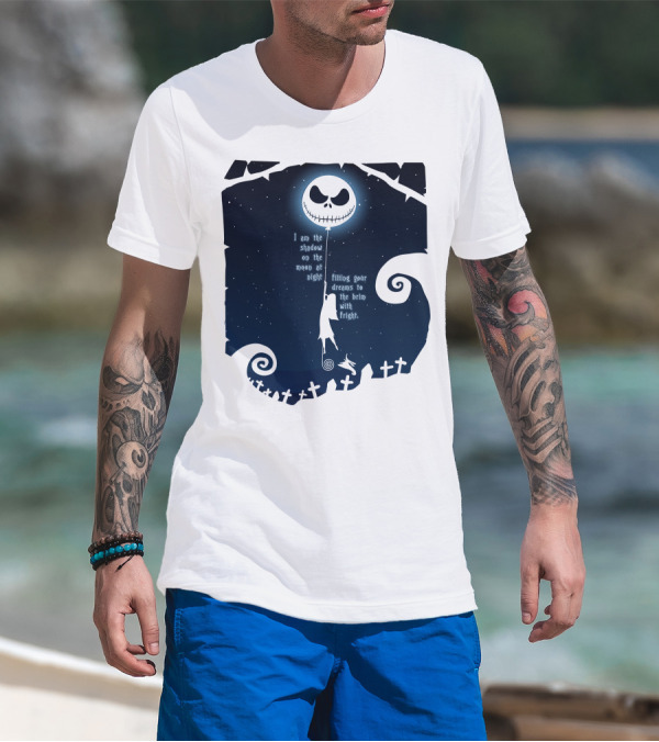 Jack Skellington Sally Zero Shadow On The Moon At Night Filling Your Dreams With Fright T-Shirt