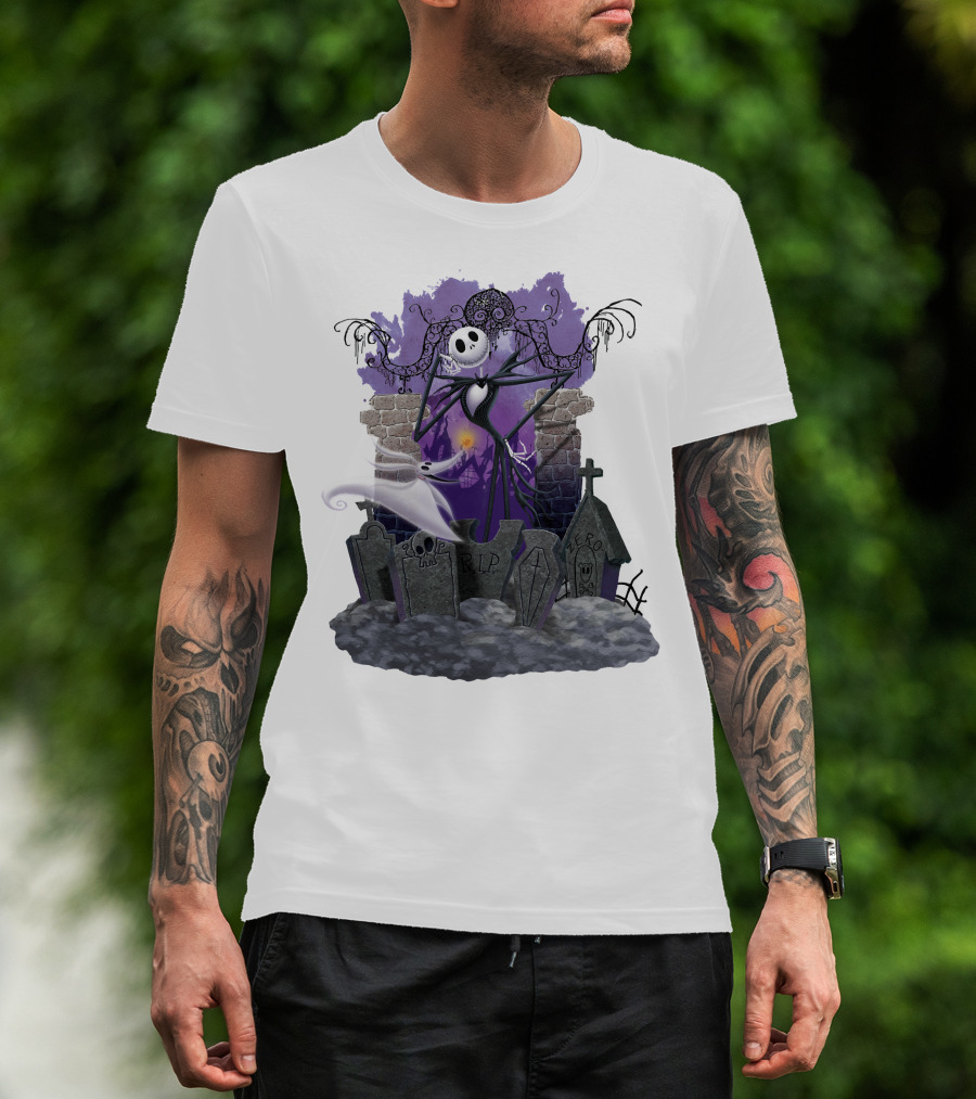 Jack Skellington Zero RIP Graveyard Scene With Ghostly Dog And Gothic Elements T-Shirt