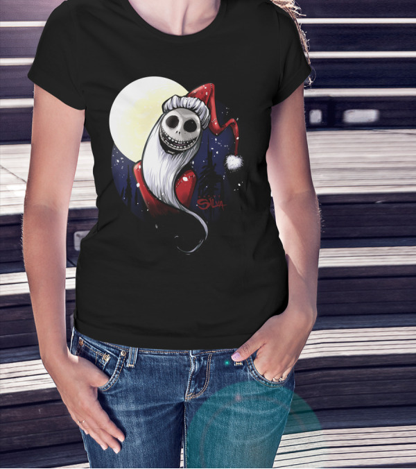 Santa Jack Skellington Moon Silva T-Shirt