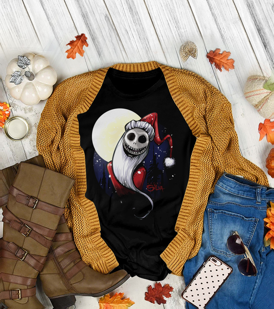 Santa Jack Skellington Moon Silva T-Shirt