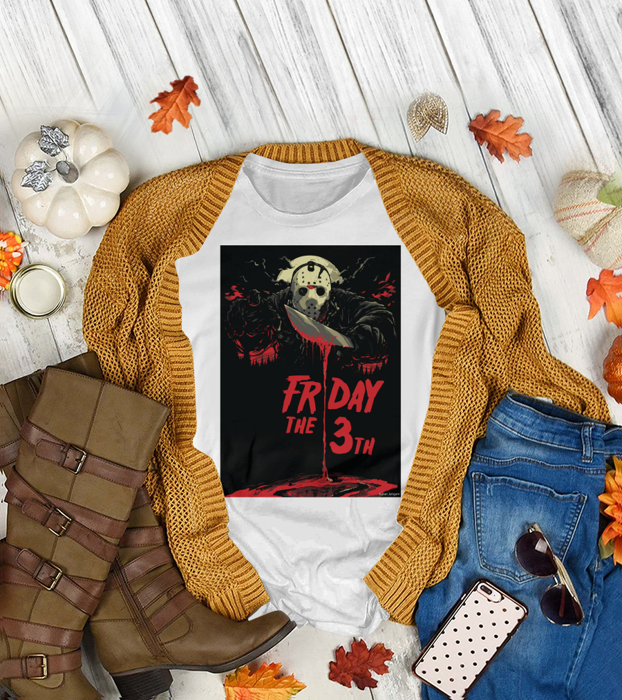 Friday The 13th Jason Mask and Knife Horror Scene T-Shirt
