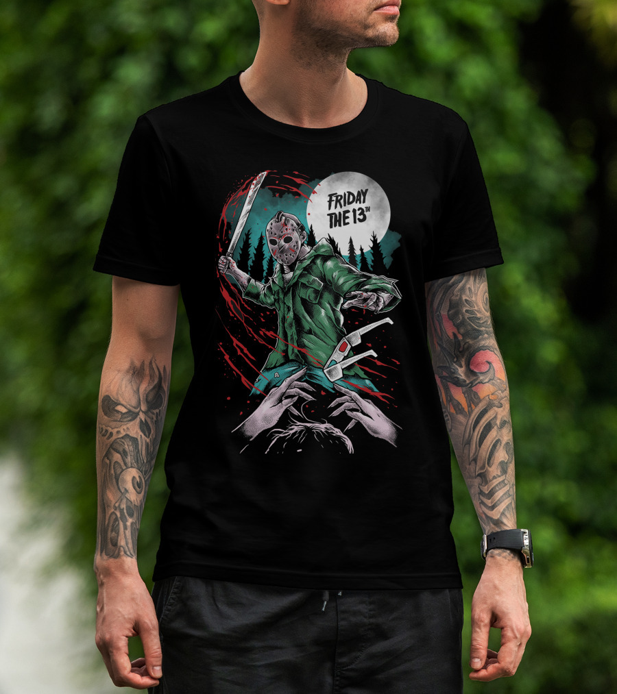 Friday The 13th Jason Vorhees Mask And Machete Horror Scene T-Shirt