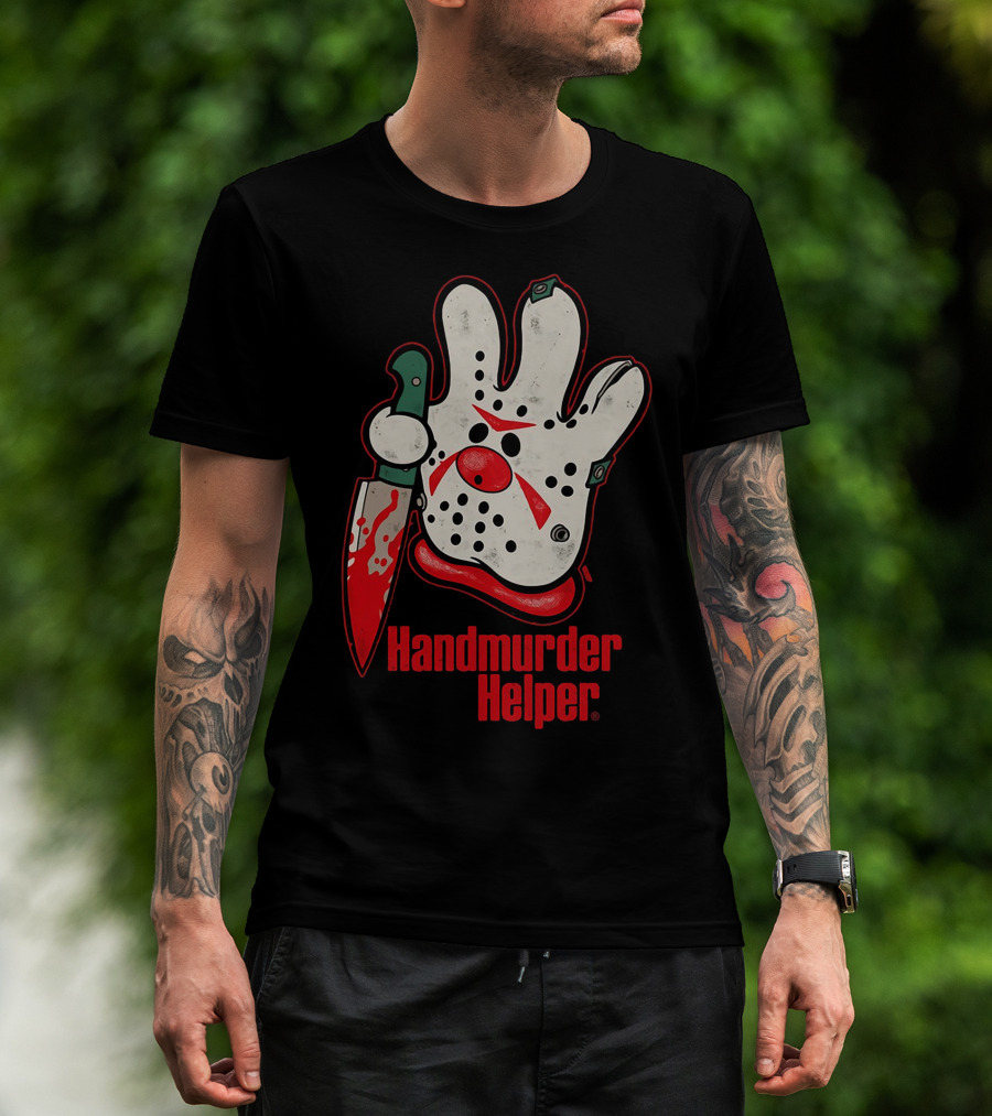 Handmurder Helper Bloody Knife Orange Glove Mask T-Shirt