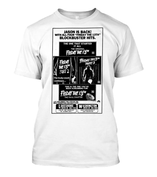 Jason Is Back With All Four Friday The 13th Blockbuster Hits T-Shirt