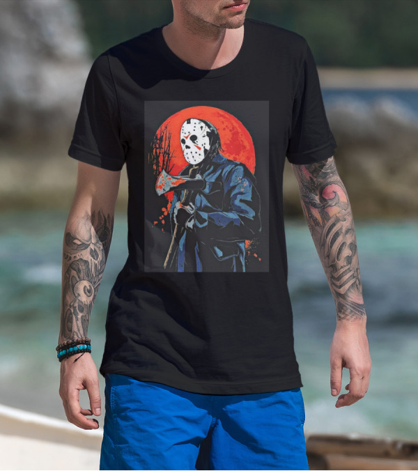 Jason Voorhees Blood Moon Axe Mask Horror T-Shirt