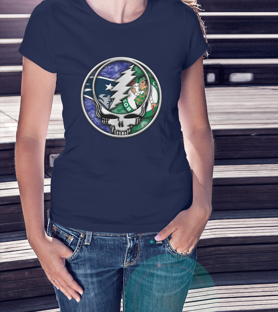 Grateful Dead Steal Your Face Boston Celtics New England Patriots Mashup T-Shirt