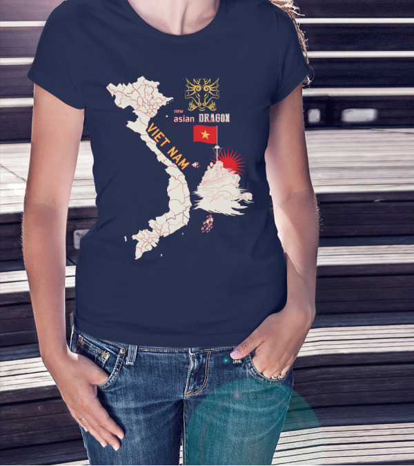 Viet Nam Map New Asian Dragon Flag Ship T-Shirt