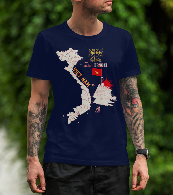 Viet Nam Map New Asian Dragon Flag Ship T-Shirt