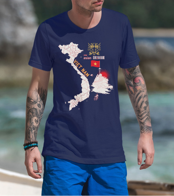 Viet Nam Map New Asian Dragon Flag Ship T-Shirt