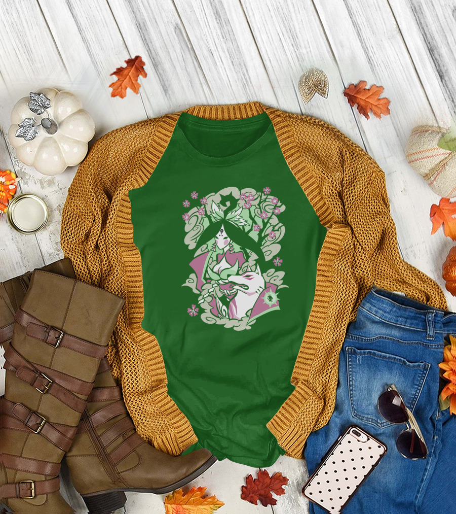 Okami Merch Amaterasu and Cherry Blossoms T-Shirt