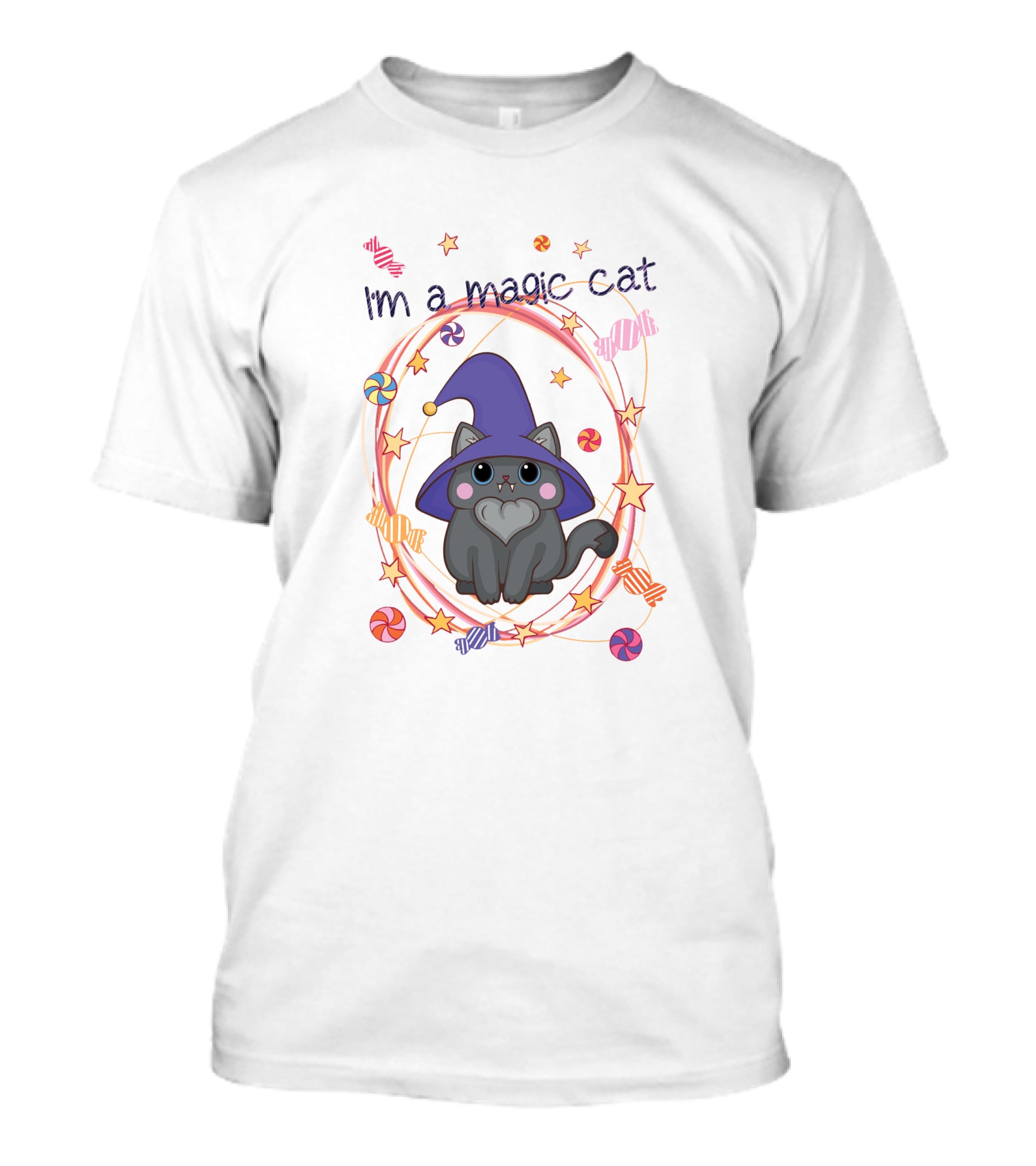 I'm A Magic Cat Wizard Hat Candy Stars T-Shirt