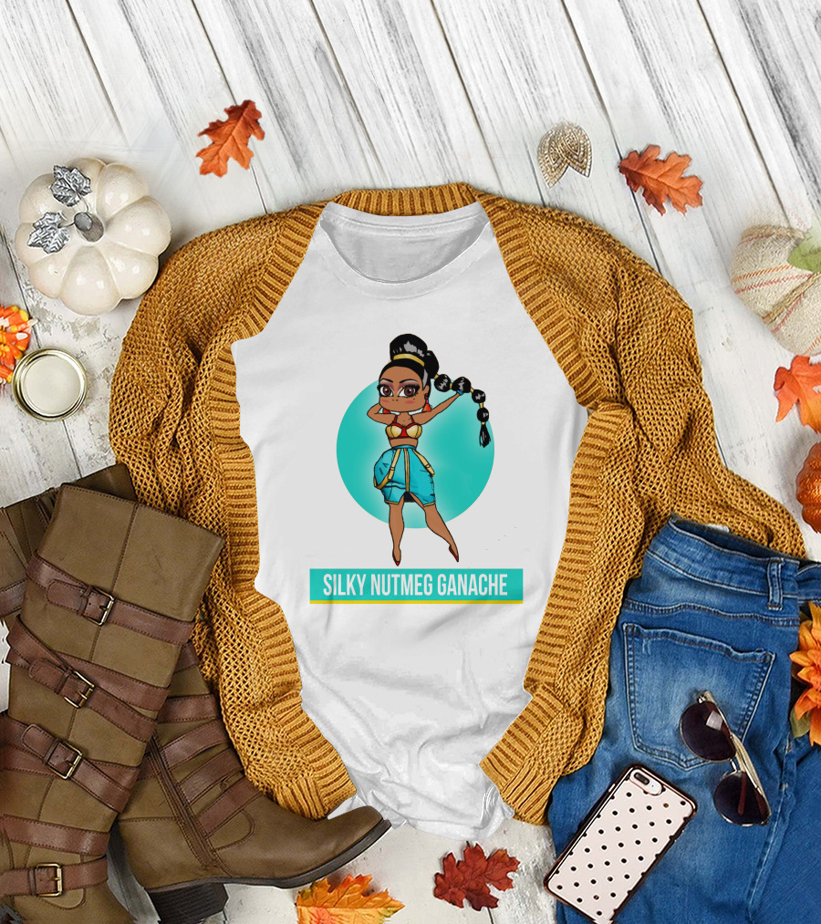 Silky Nutmeg Ganache Cartoon Character Blue Circle T-Shirt