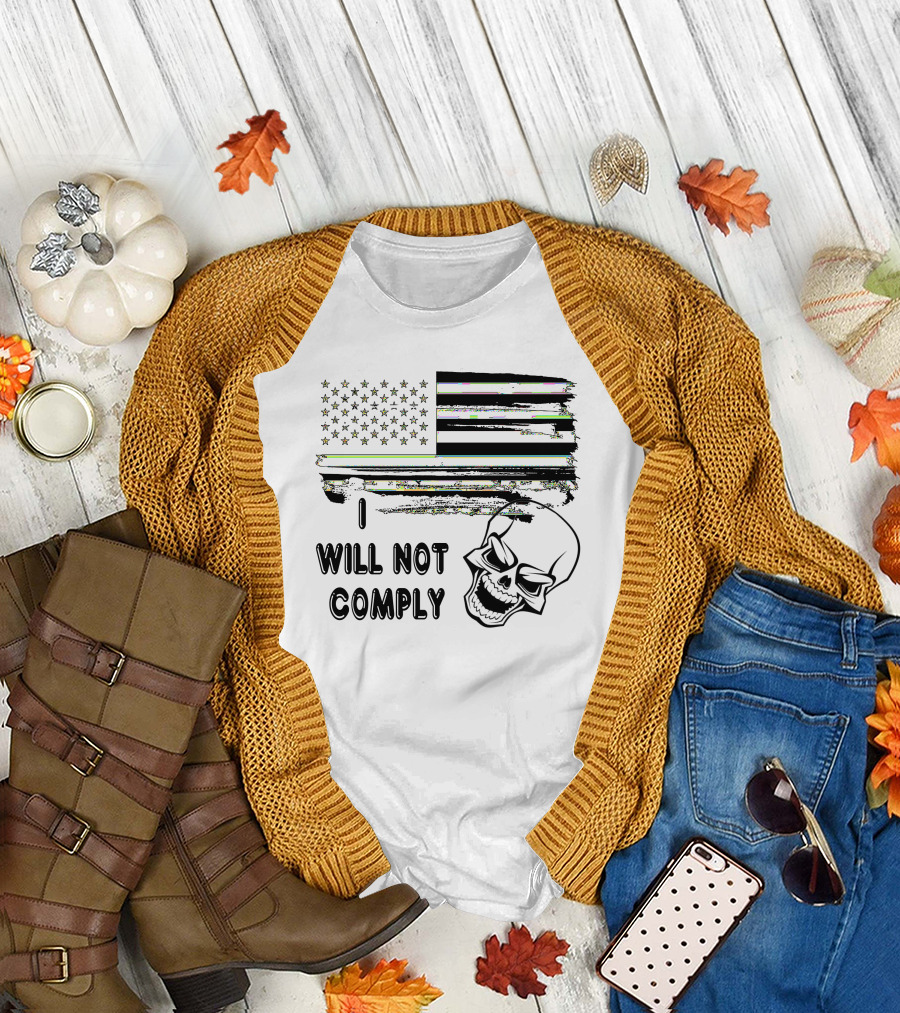 I Will Not Comply Skull American Flag T-Shirt