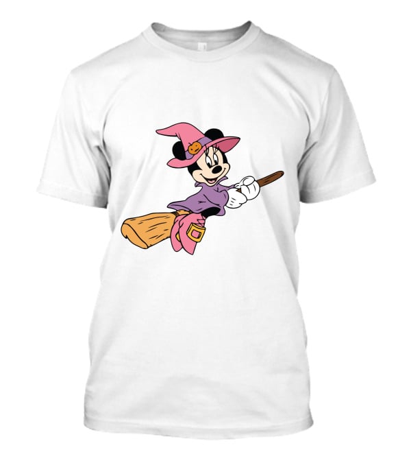 Mouse Witch Pumpkin Hat Broom Halloween Party T-Shirt
