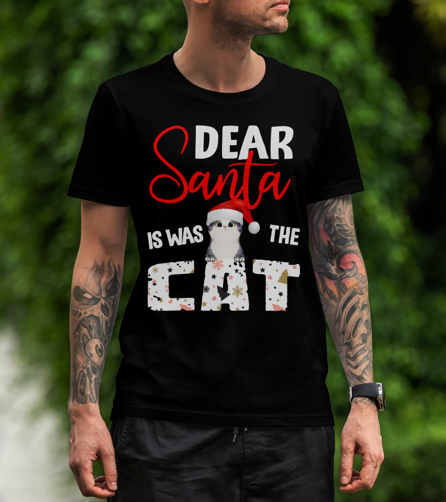 Dear Santa Cute Cat In Santa Hat Holiday Christmas T-Shirt
