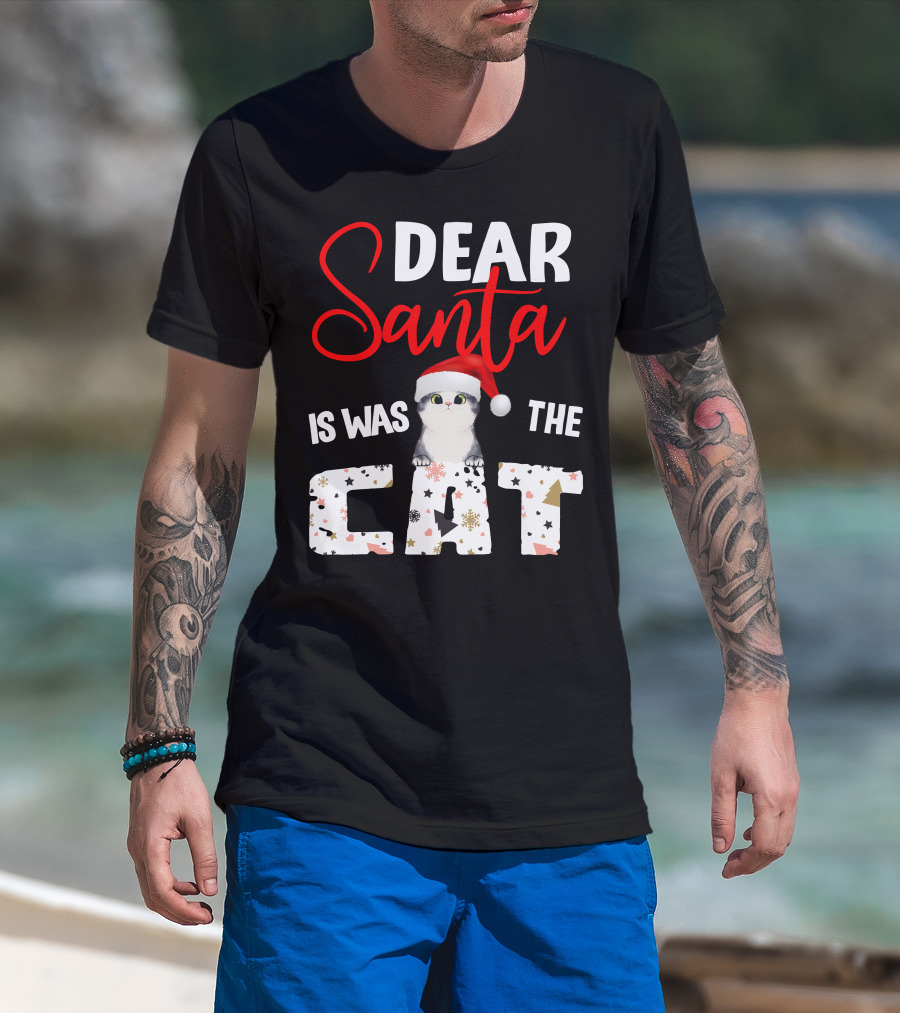 Dear Santa Cute Cat In Santa Hat Holiday Christmas T-Shirt