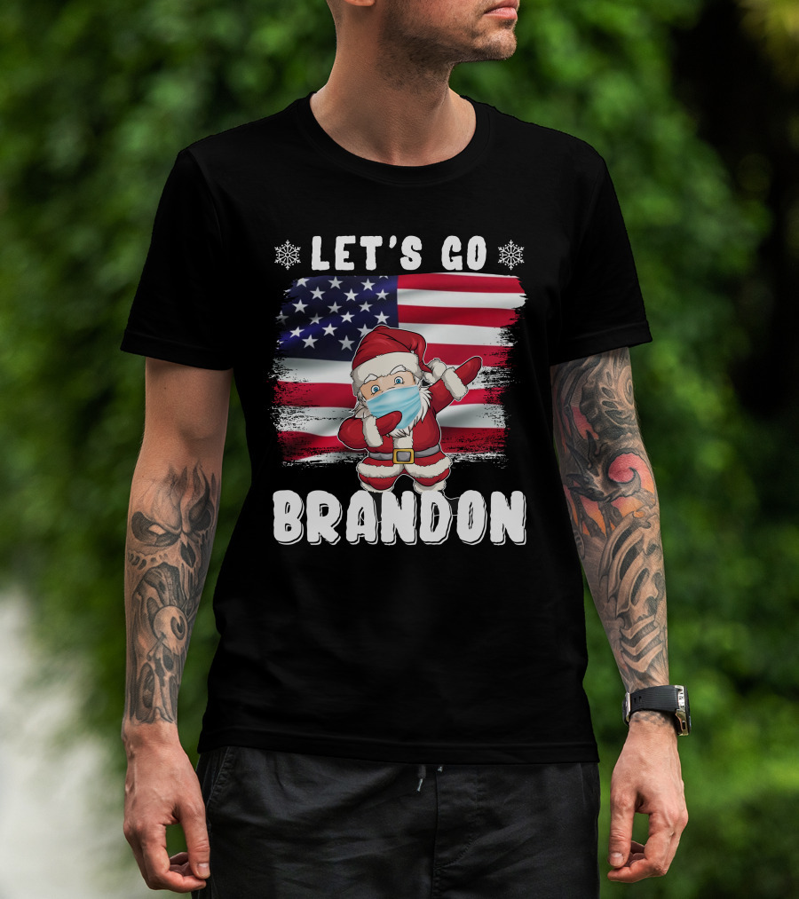 Let's Go Brandon Santa Mask American Flag Christmas T-Shirt