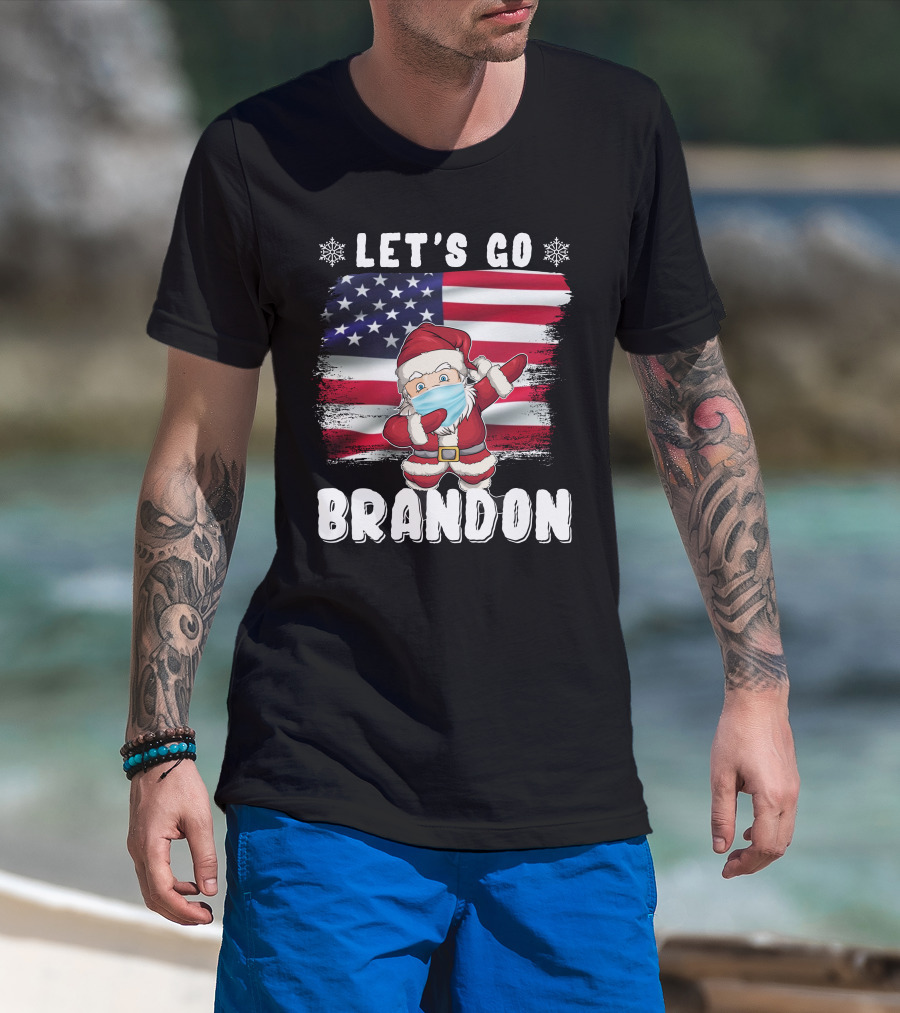 Let's Go Brandon Santa Mask American Flag Christmas T-Shirt