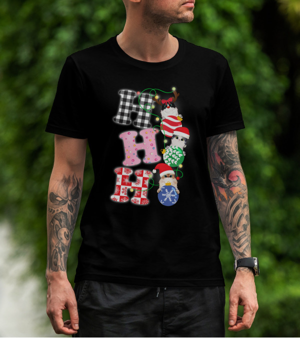 HO HO HO Christmas Cats In Holiday Hats And Ornaments T-Shirt