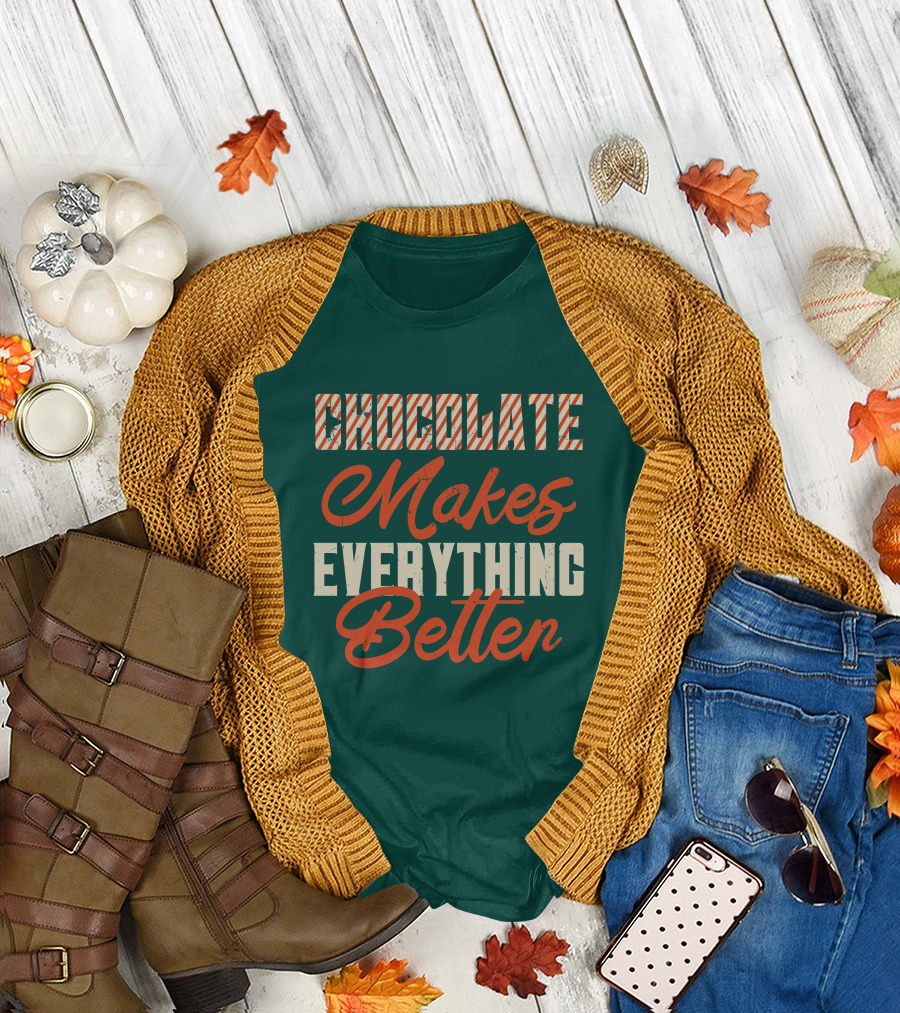 Chocolate Makes Everything Better Striped Lettering T-Shirt