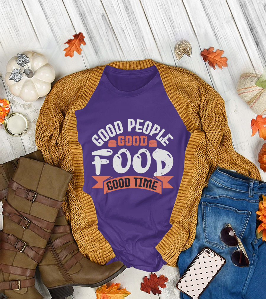 Good People Good Food Good Time Retro Banner T-Shirt
