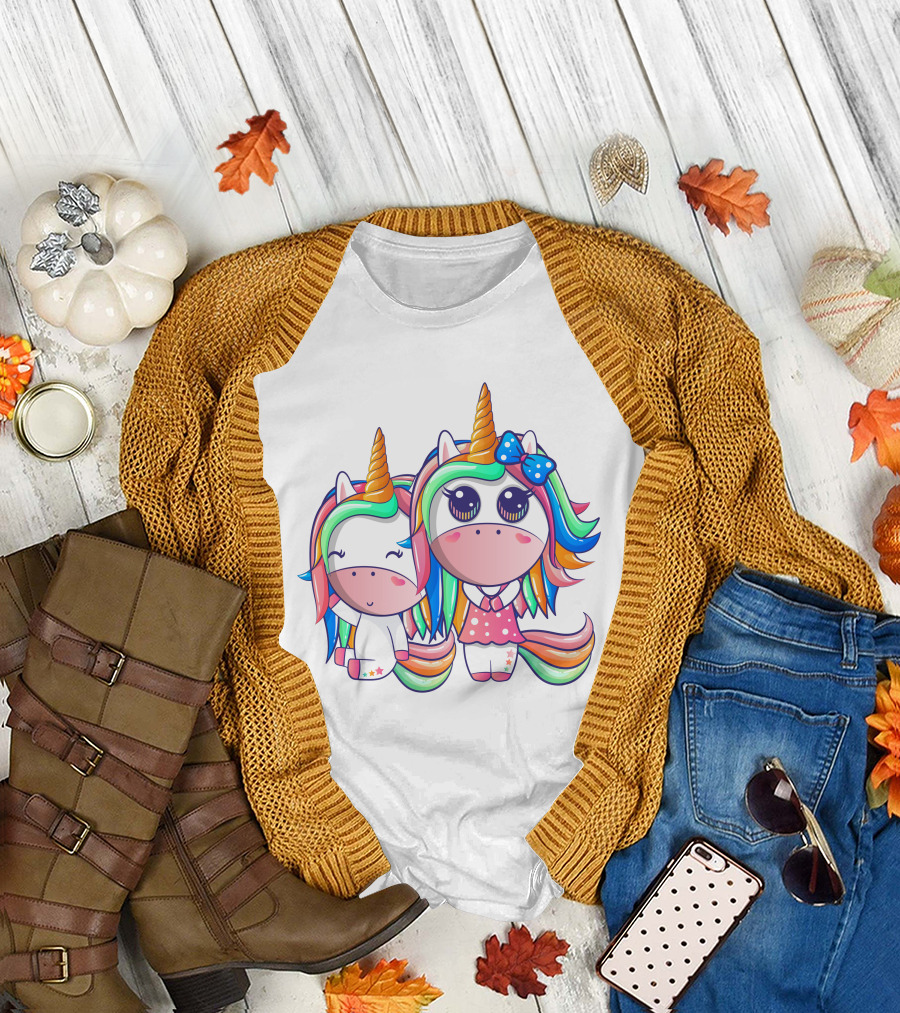 Happy Friendship with Cute Funny Unicorns and Rainbow Elements T-Shirt