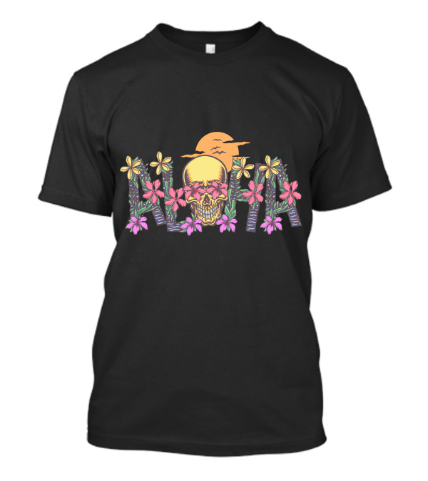 Aloha Skull Hawaii Floral Sunset T-Shirt