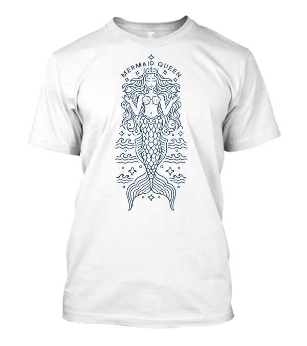 Luxury Shining Monoline Mermaid Queen With Crown And Flowing Waves T-Shirt