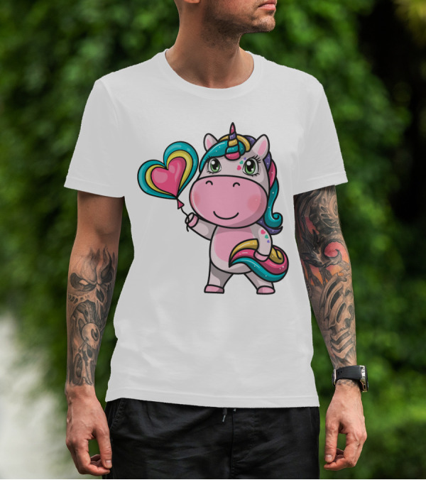 Magical Unicorn Holding Heart Balloon T-Shirt