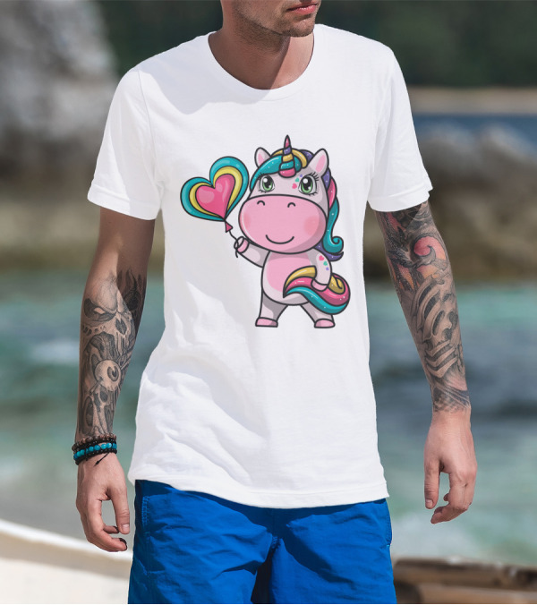 Magical Unicorn Holding Heart Balloon T-Shirt