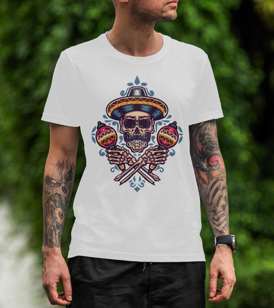 Sombrero Skull With Maracas Mexican T-Shirt
