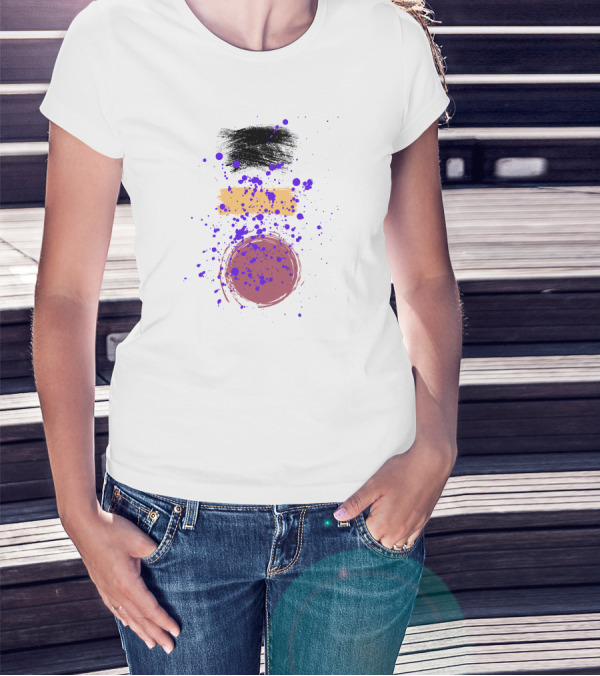 Painting Freestyle Black Yellow Purple Splatter Circle T-Shirt