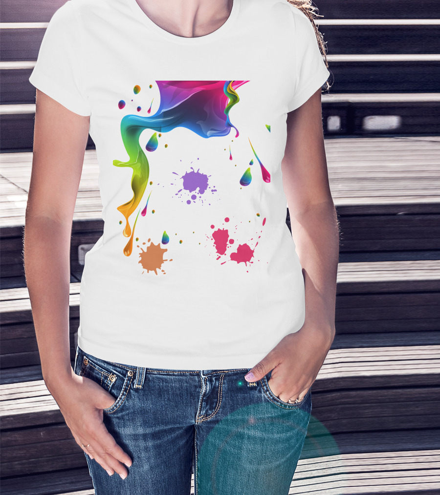 Waterpaint Colorful Splatter Vibrant Drips And Drops T-Shirt
