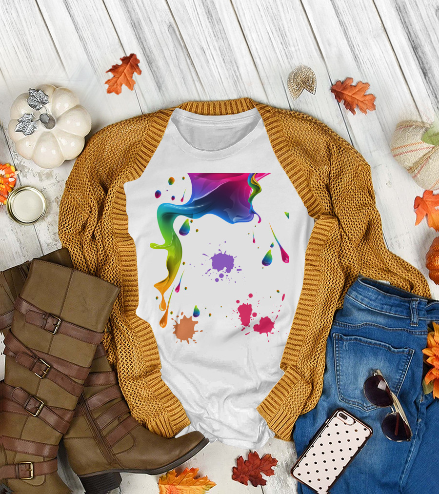 Waterpaint Colorful Splatter Vibrant Drips and Drops T-Shirt