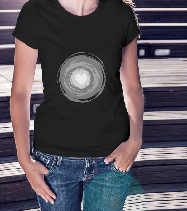 Color Circle Heart Center Monochrome Swirl T-Shirt