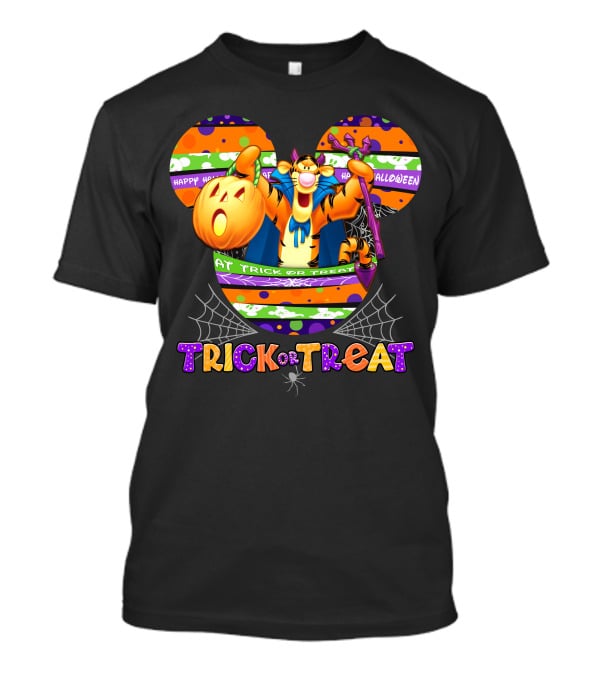 Tigger Happy Halloween Trick Or Treat Disney Mickey Pumpkin Spiderwebs T-Shirt
